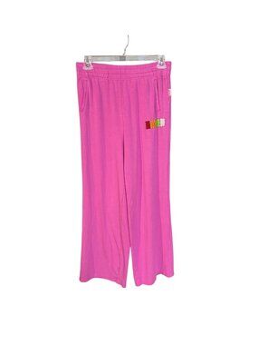 Haribo Womens Pink Wide-Leg Lounge Pants With Gummy Bear Embroidery Size L